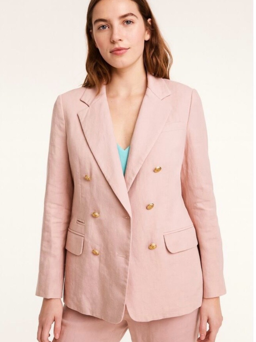 J. Crew Bristol Blazer with gold buttons size 8 medium khaki pink linen blend